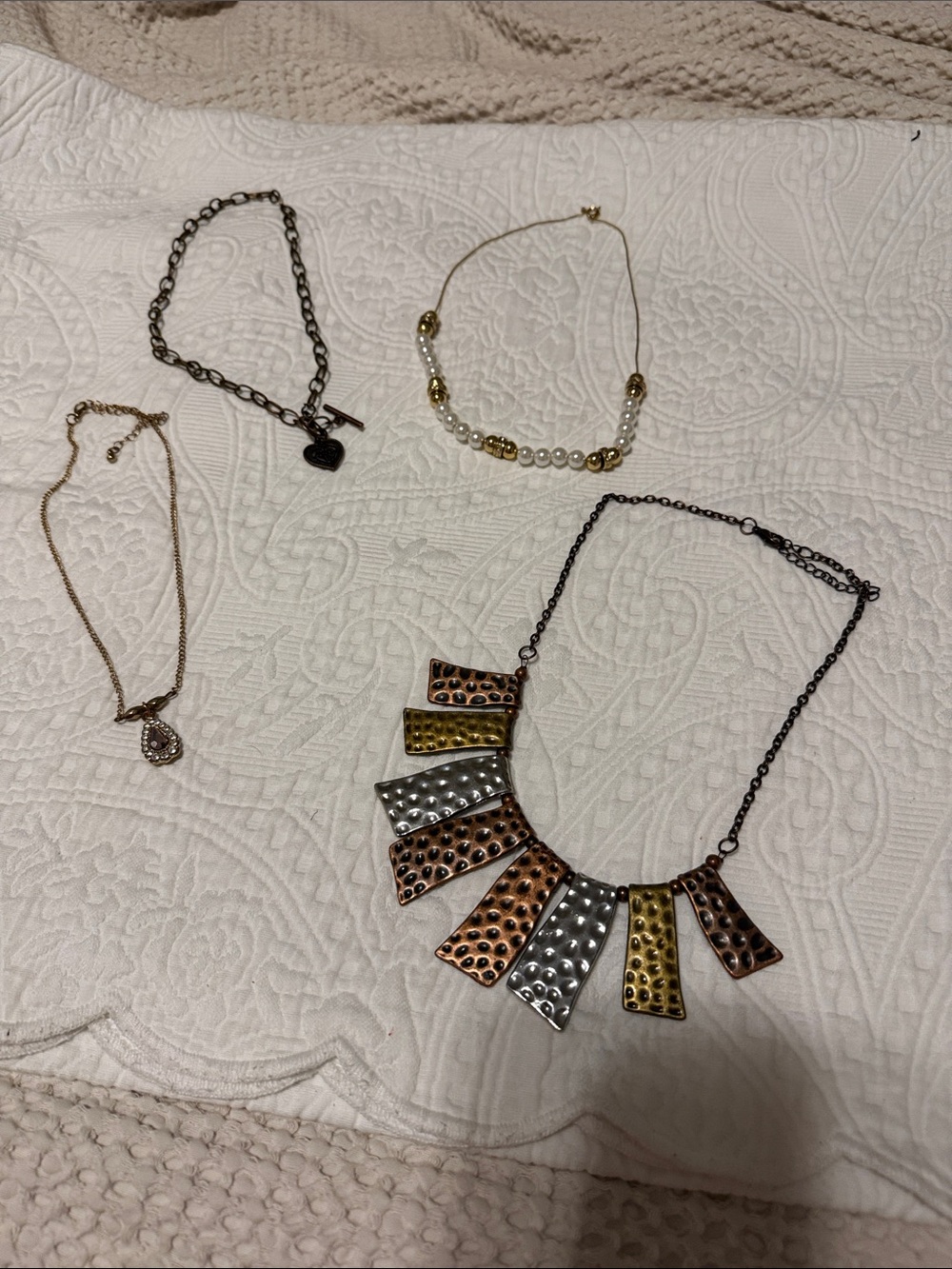 Mixed Metal Statement Necklace - Gold, Silver & Copper Accent